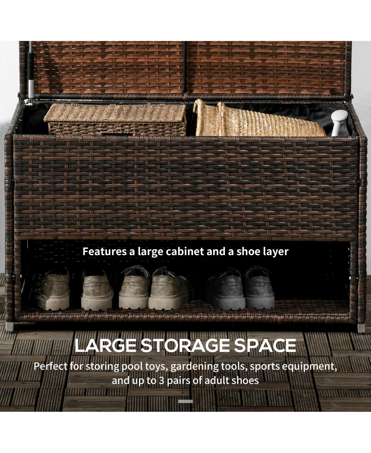 Streamdale Furniture Outdoor Deck Box & Shoe Storage with Liner for Cushions, Toys, Tools