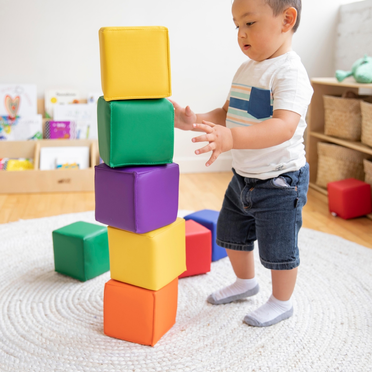ECR4Kids SoftZone Patchwork Toddler Building Blocks, 12-Piece - Assorted