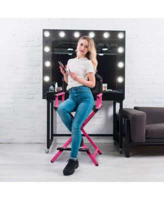28" Height Tall Director Chair Folding Artist Makeup Head Rest Pink