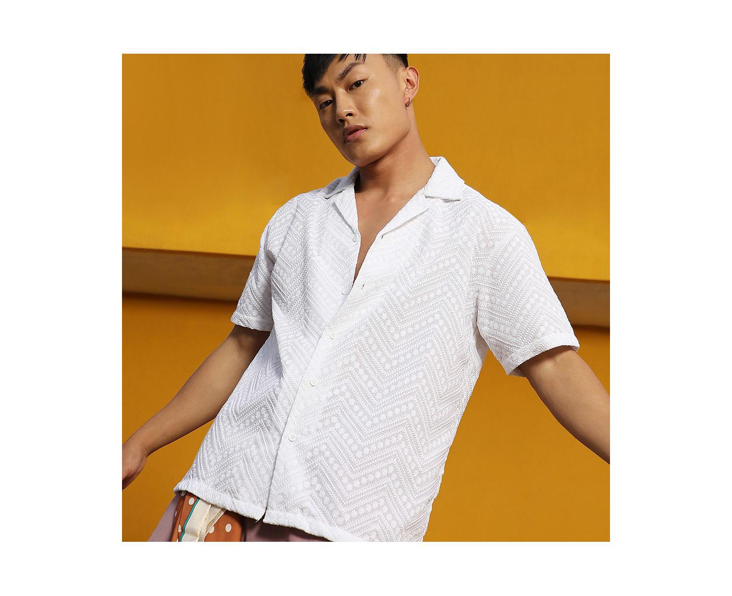 Men's Chalk White Embroidered Zig-Zag Shirt