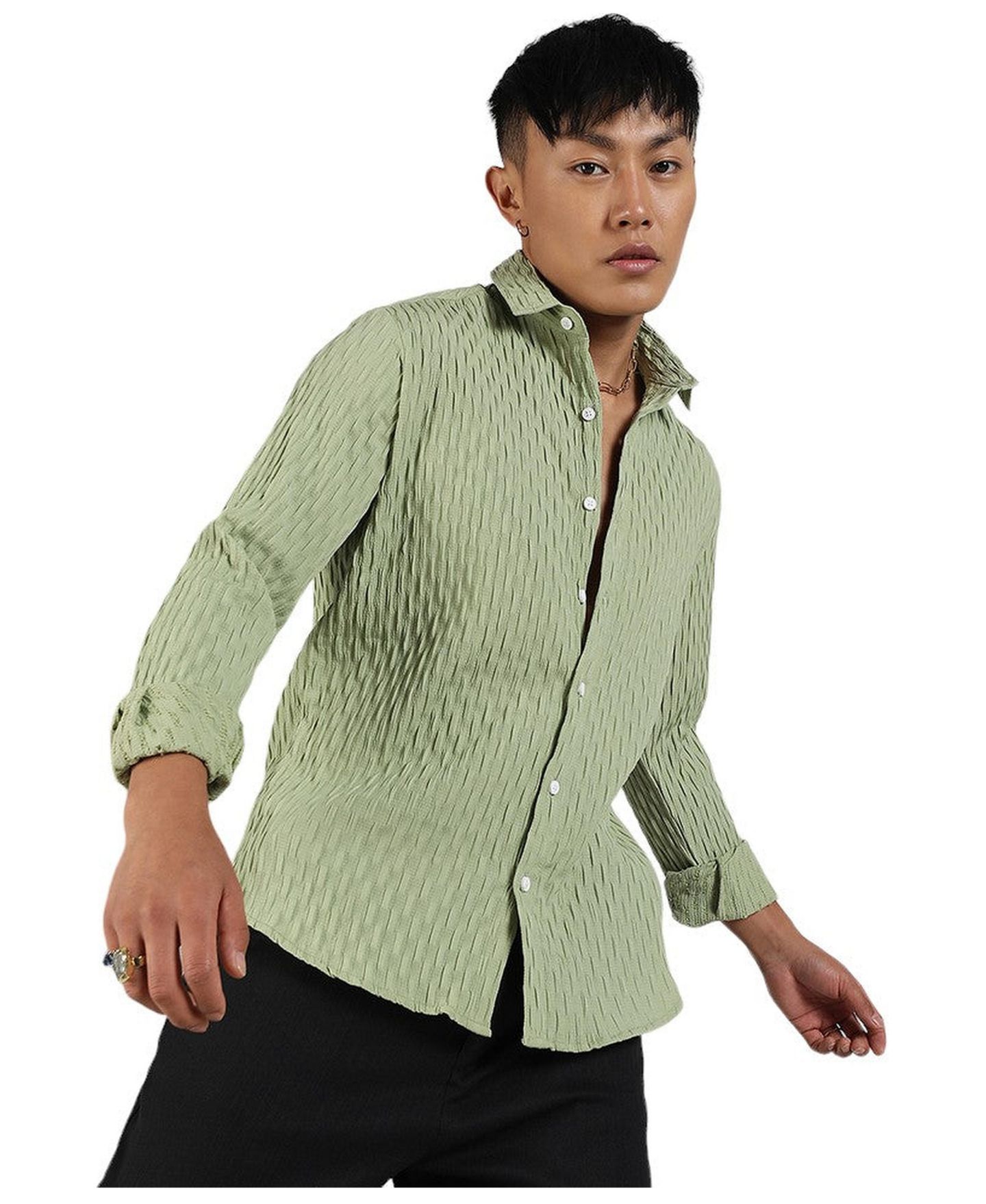 Мужская рубашка Cahoot Campus Sutra Pistachio Green Crinkled-Weave, цвет: Зелёный — фото 1