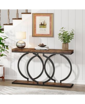Industrial Console Table, 55 inch Wood Entryway Table Narrow Long Sofa Table, Rustic Accent Table
