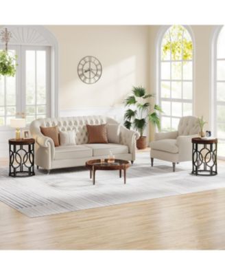 2-Piece Metal Hollow Frame Industrial Round End Table – Nightstand Side Table