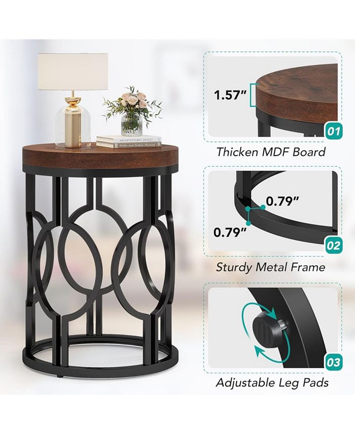 Tribesigns Round End Table Set of 2, Industrial Side Table with Metal ...