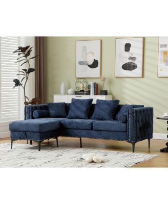 Chenille L-Sectional Sofa with Storage Ottoman