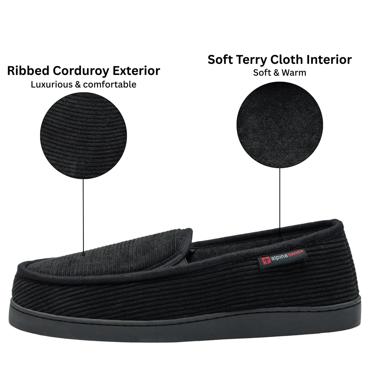 Alpine Swiss Mens Wide Moccasin Slippers Memory Foam Slip On Indoor House Shoes