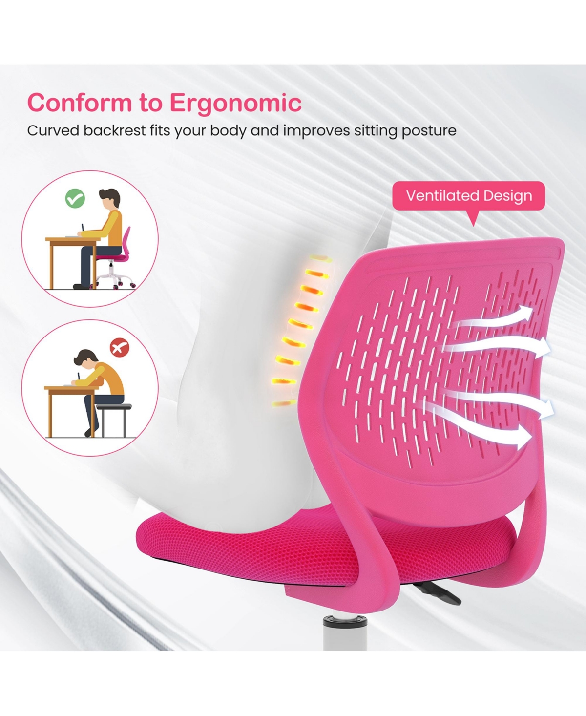 Office Task Desk Armless Chair Adjustable Mid Back Swivel