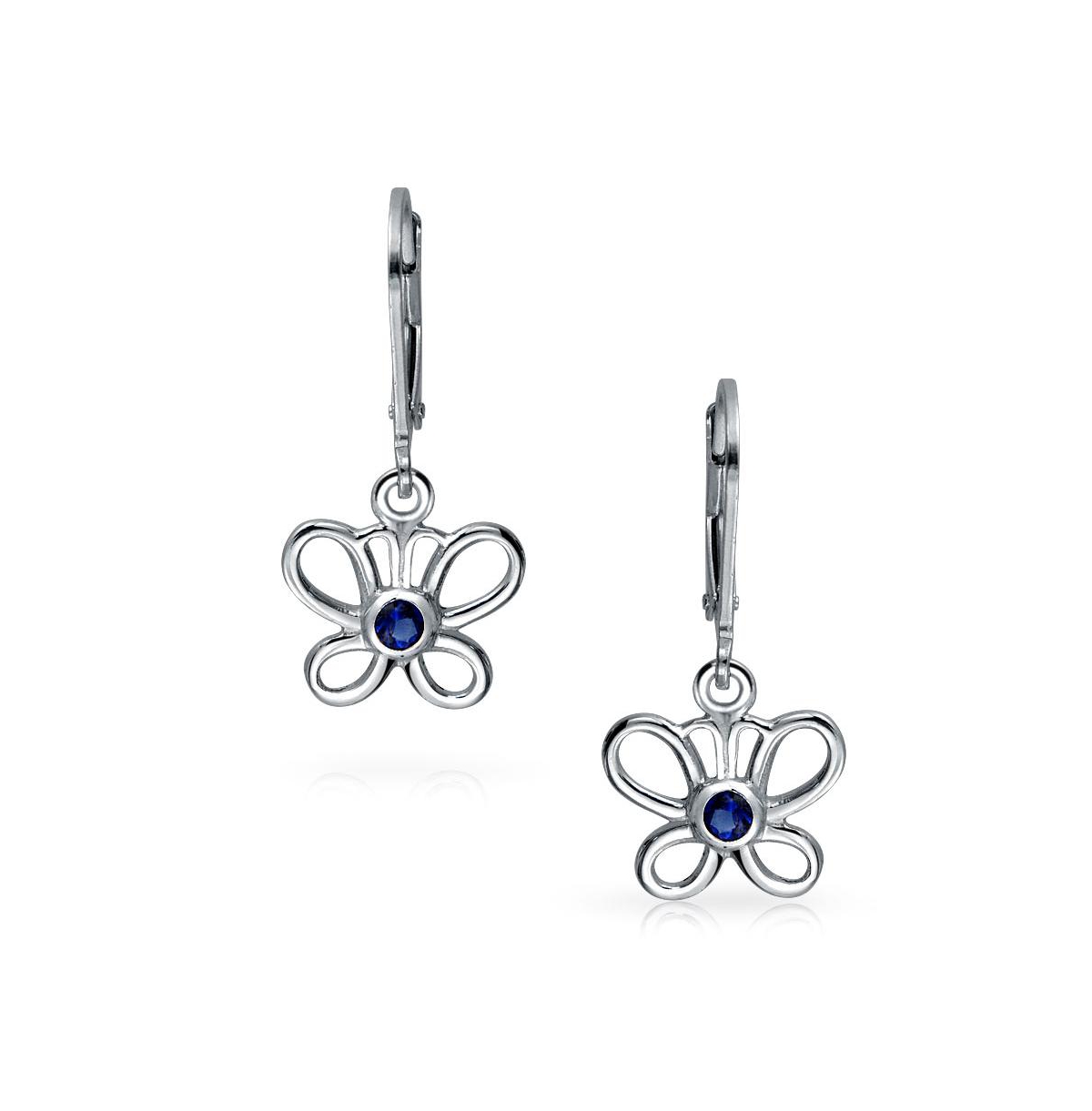 Bling Jewelry TinyCz Accent Dangle Lever back Open Butterfly Earrings .925 Sterling Silver - Blue