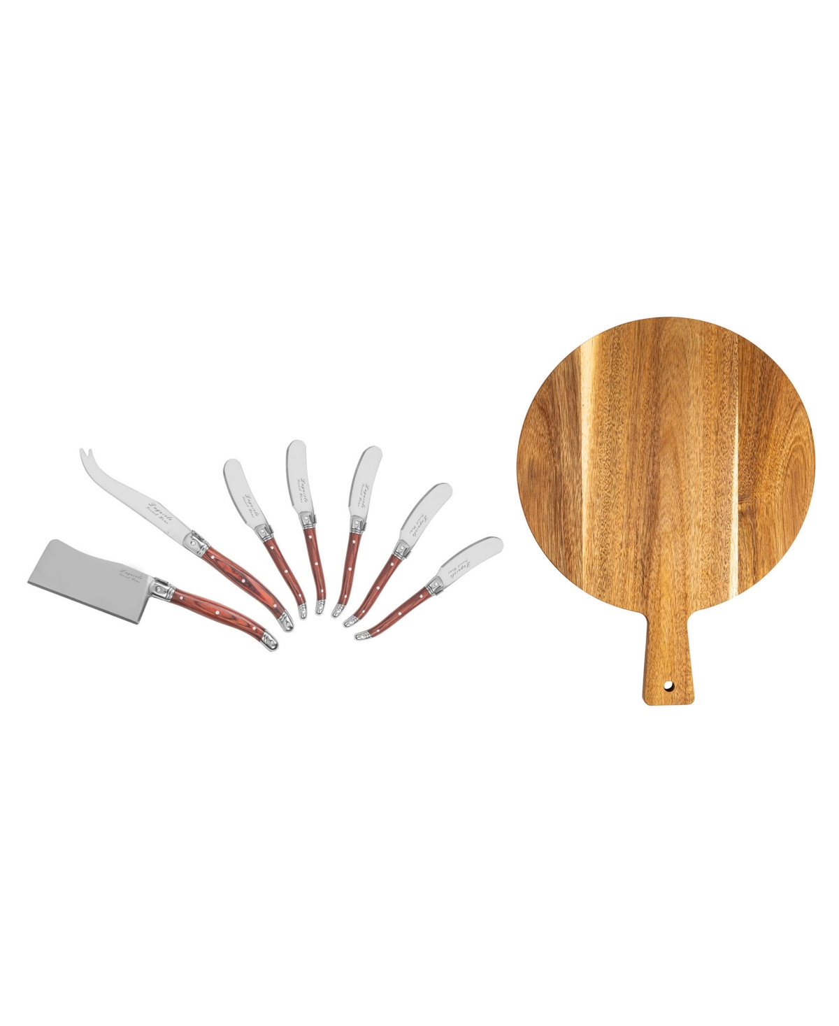 French Home Laguiole 8 Piece Cheese Knives And Spreaders With Pakkawood Handles And Serving Board In Brown