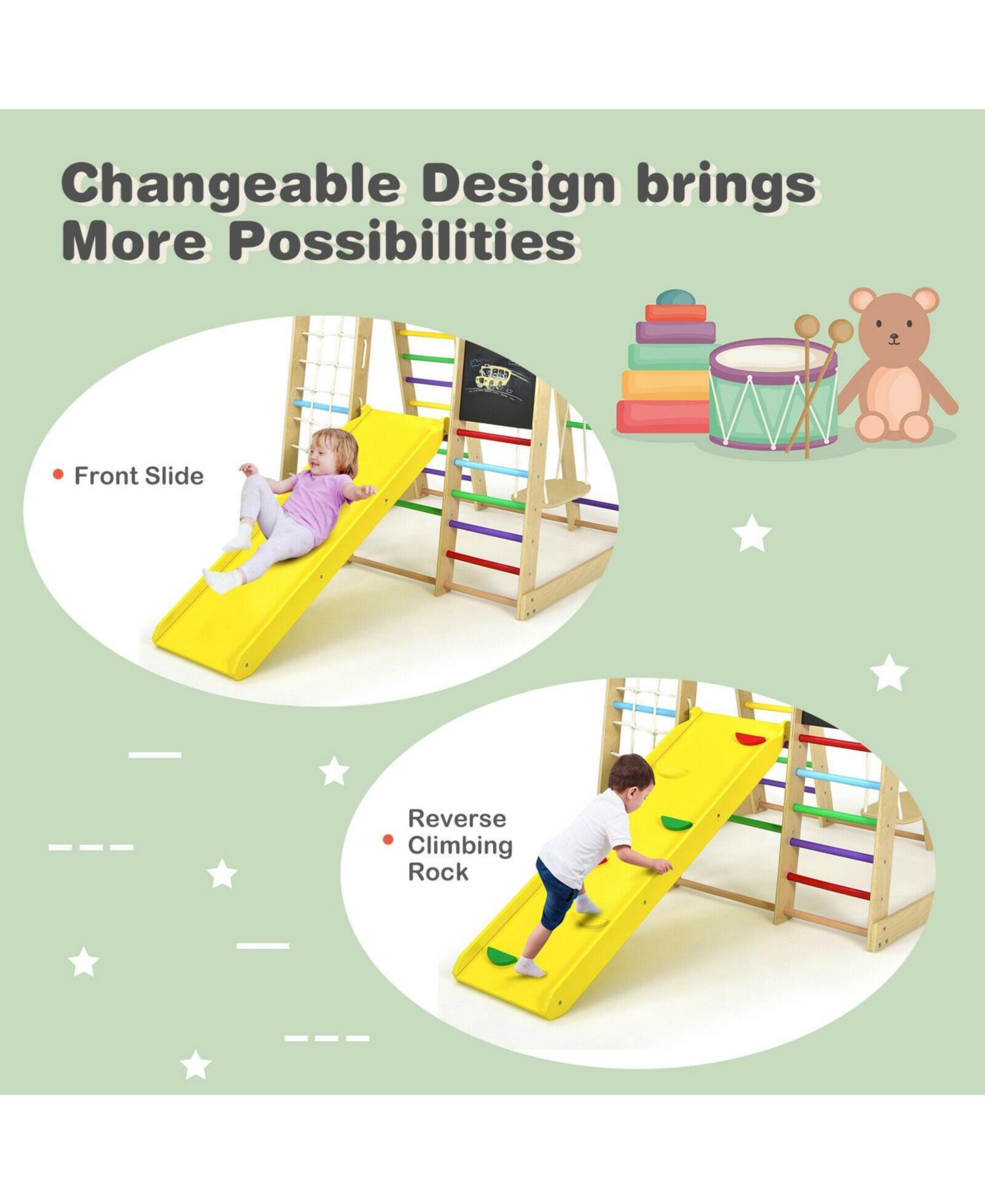 8-in-1 Wooden Climbing Gym Playset