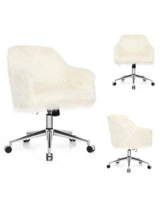 Modern Fluffy Faux Fur Vanity Office Chair for Teens Girls-Beige