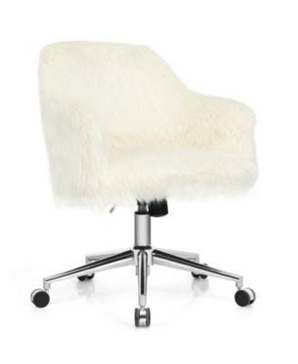 Modern Fluffy Faux Fur Vanity Office Chair for Teens Girls-Beige