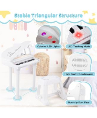 31 Keys Kids Piano Keyboard with Stool and Piano Lid-White