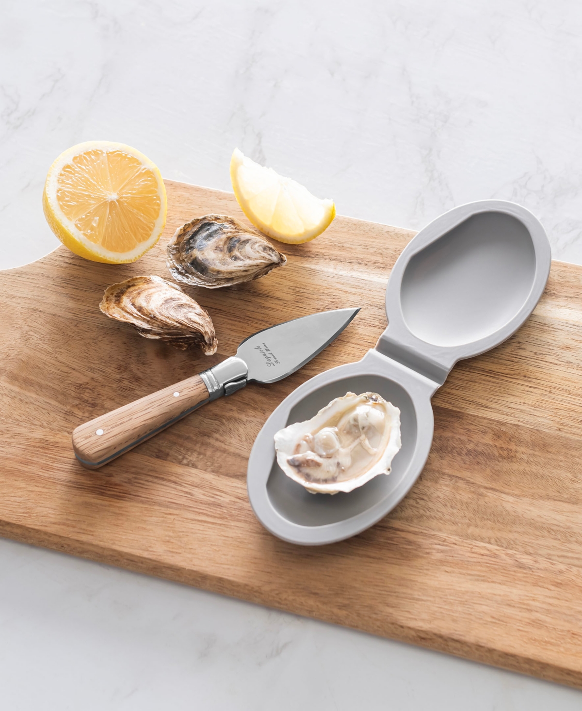 French Home Laguiole 2 Piece Oyster Knife And Silicone Holder In Wood And Silver And Grey