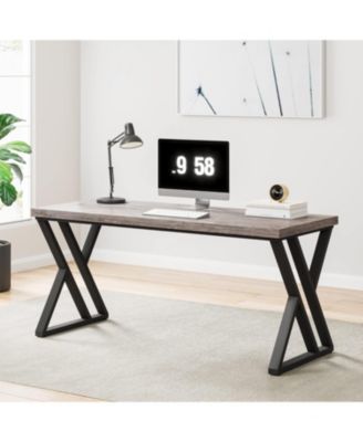 Writing Computer Desk, 55 inch Heavy Duty Study Desk with Z-Shaped Metal Leg, Modern Simple Home Office Computer Desk