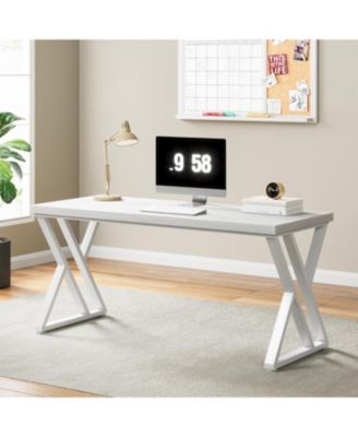 Writing Computer Desk, 55 inch Heavy Duty Study Desk with Z-Shaped Metal Leg, Modern Simple Home Office Computer Desk