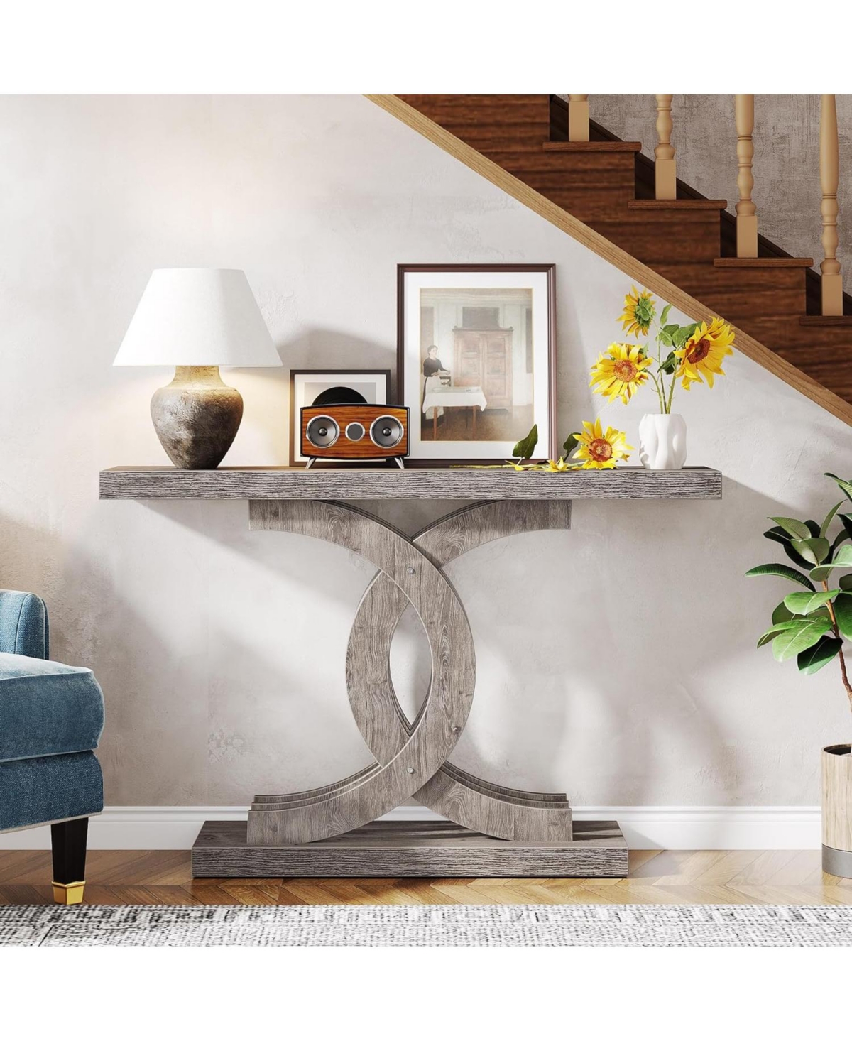 Tribesigns Console Tables Modern Farmhouse 39-inch Entryway Table with Geometric Base, Wooden & Metal Hallway Table/Narrow Sofa/Accent Table for Entra