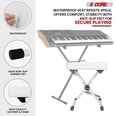 Keyboard Stand Adjustable z Style Piano Riser + Keyboard Piano Bench - WHITE