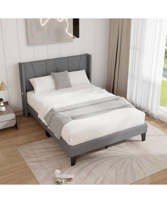Full Size Upholstered Bed Frame w/ Elastic Pockets Mattress Foundation Gray