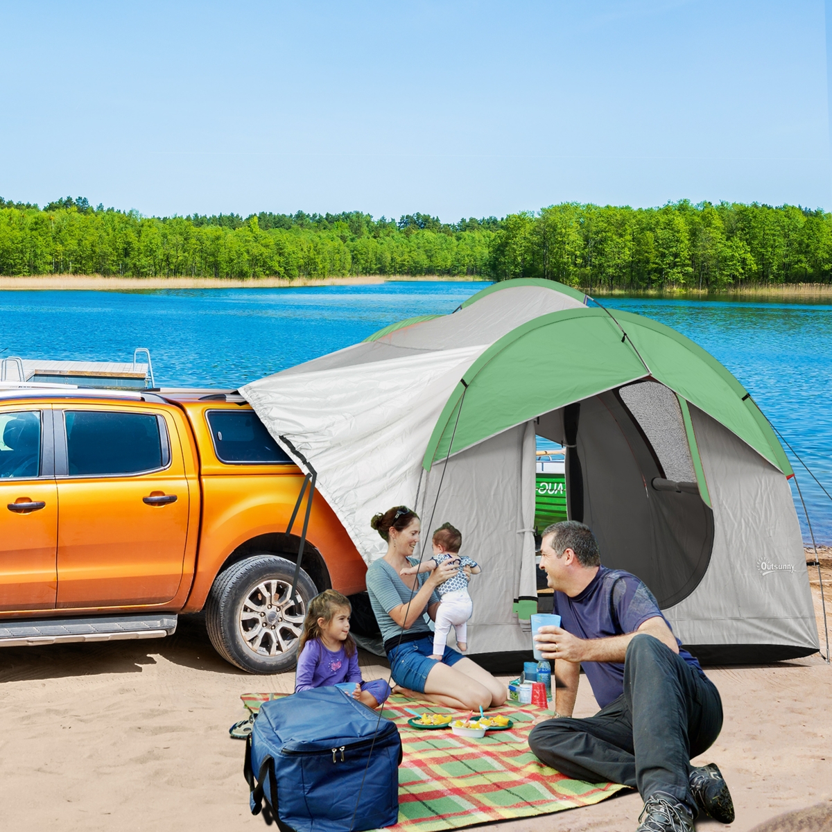Outsunny Car Camping Tent with 3 Doors, 2000mm Waterproof, and