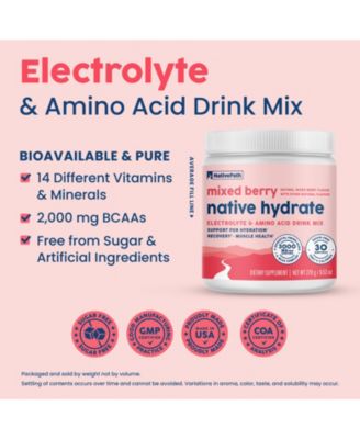 Native Hydrate, Zero Sugar, Electrolytes Powder with BCAAs, Mixed Berry Hydration, Keto & Paleo Friendly, 30 Servings