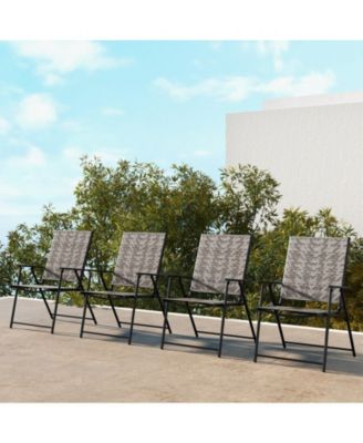 Set of 4 Patio Folding Chairs with Armrests and Portable Lawn Chairs for Garden Backyard-Gray