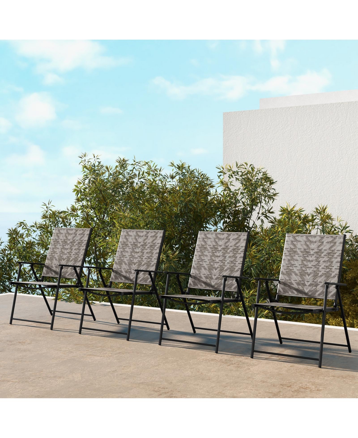 Sugift Set of 4 Patio Folding Chairs with Armrests and Portable Lawn Chairs for Garden Backyard-Gray