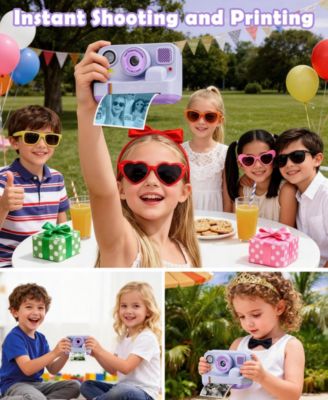 Kids Instant Print Camera 48MP with 16X Digital Zoom, 1080P HD Video, Bluetooth, Dual Lens, 2.4" Screen - Includes 32GB SD Card & 3 Print Rolls