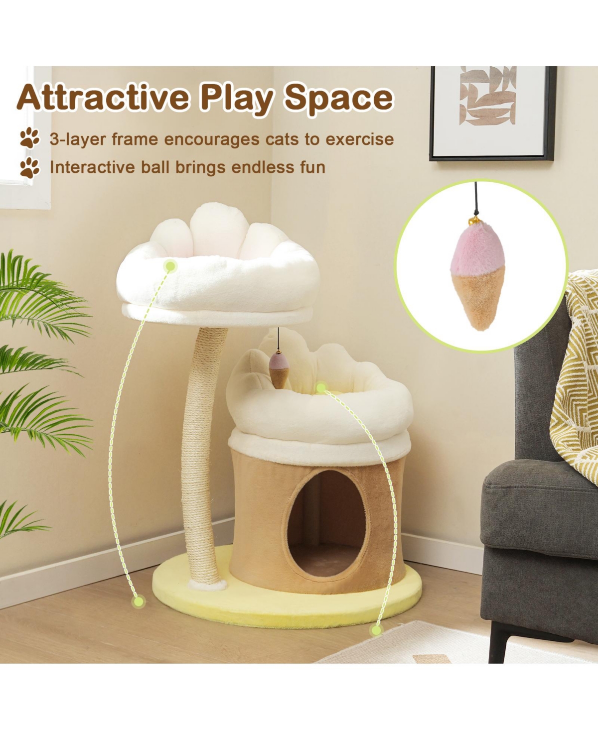 Givimo Cat Tree Cat Tower with 2 Removable and Washable Perches- White