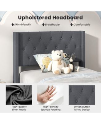 Twin Size Upholstered Platform Bed with Button Tufted Wingback Headboard-Blue