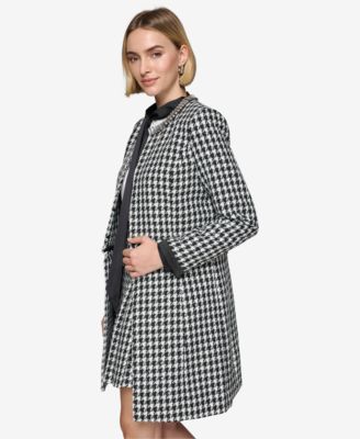 Women's Convertible Rhinestone-Collar Houndstooth Jacket