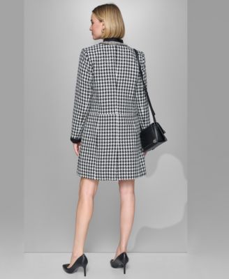 Women's Convertible Rhinestone-Collar Houndstooth Jacket