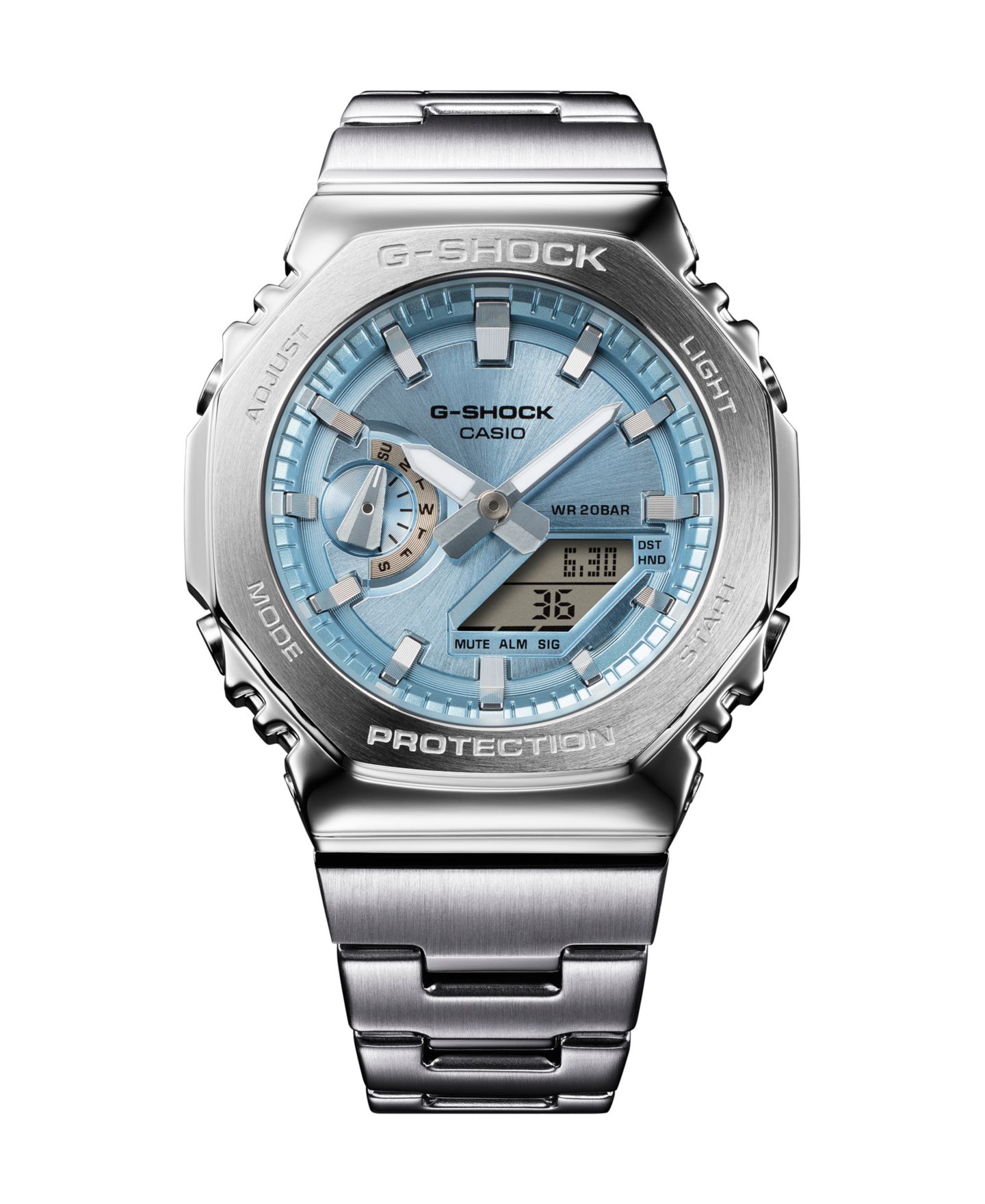 Мужские часы G-Shock Japanese Quartz Silver Tone Stainless Steel Watch, 49.3mm, GMS2110D-2A — фото 1