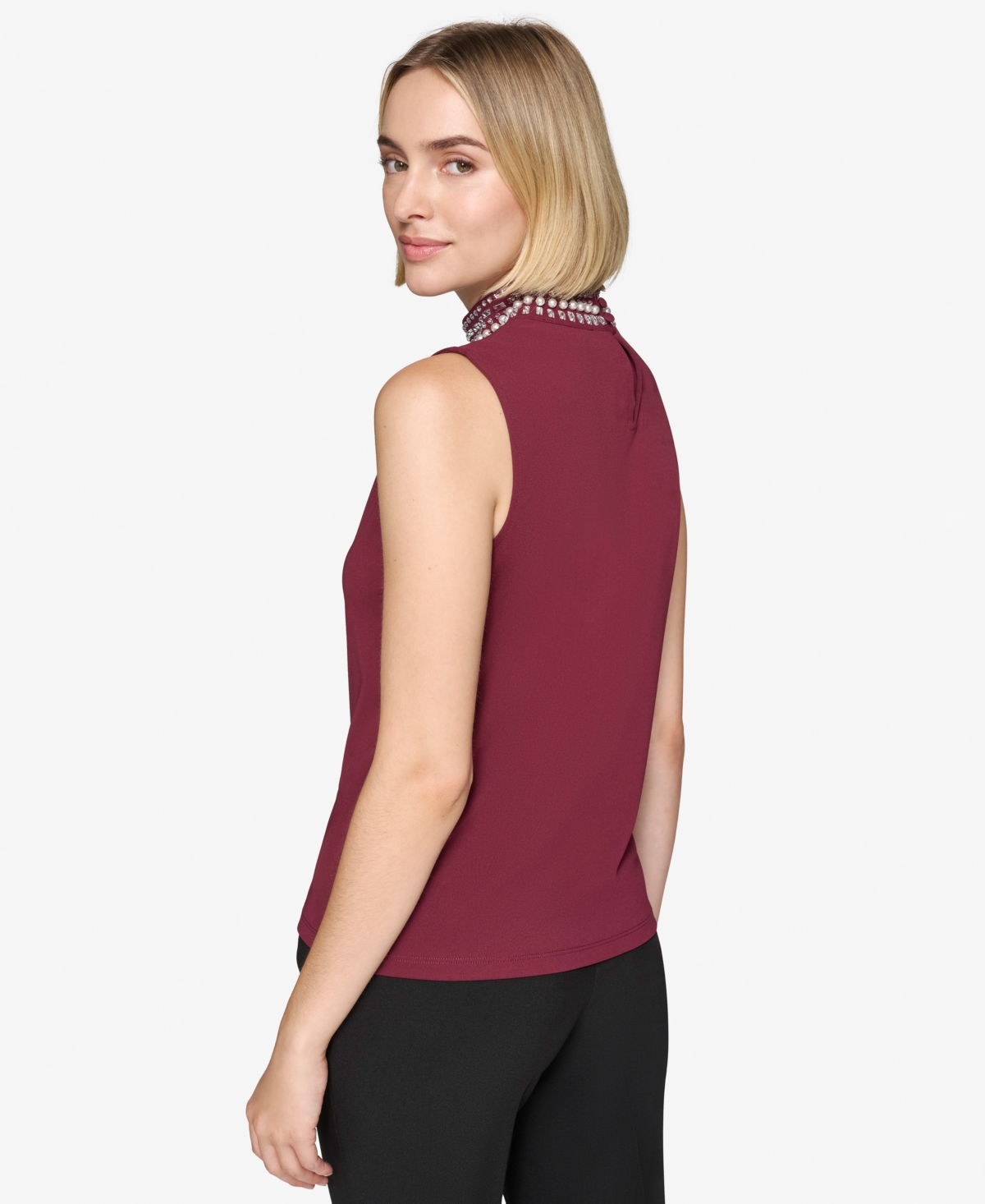 Karl Lagerfeld Paris Women's Embellished-Neck Sleeveless Top