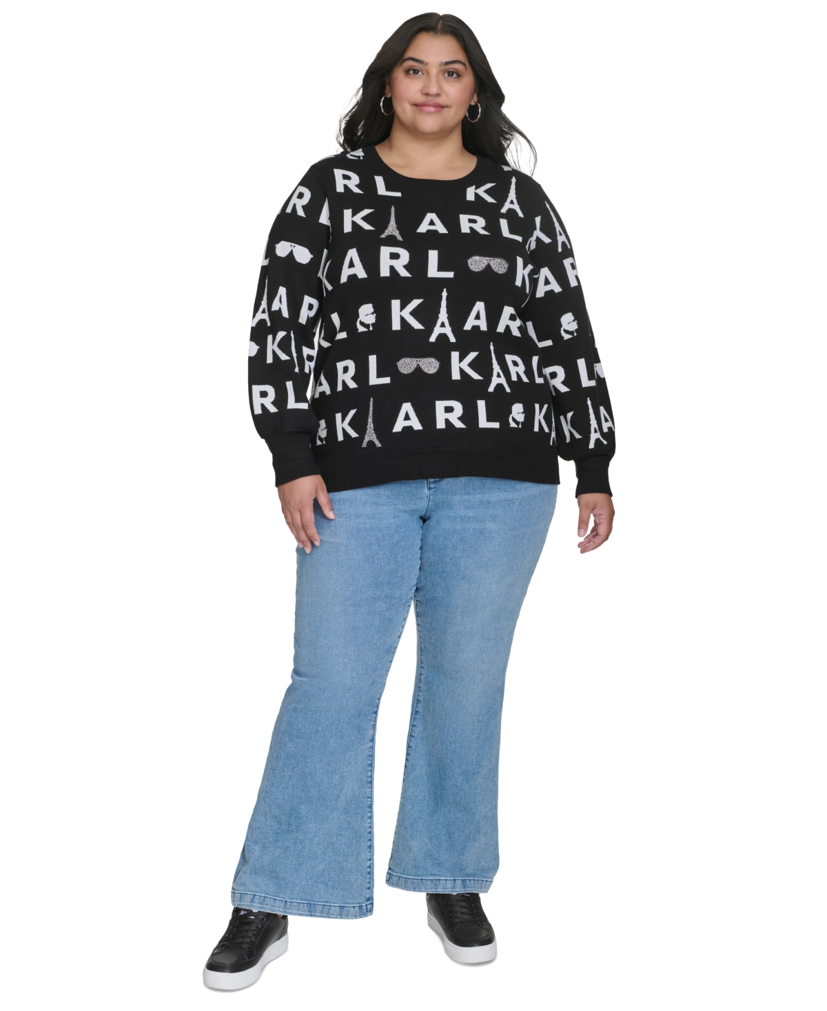 Karl Lagerfeld Paris Plus Size Signature Beaded Sweater, Created for Macy's