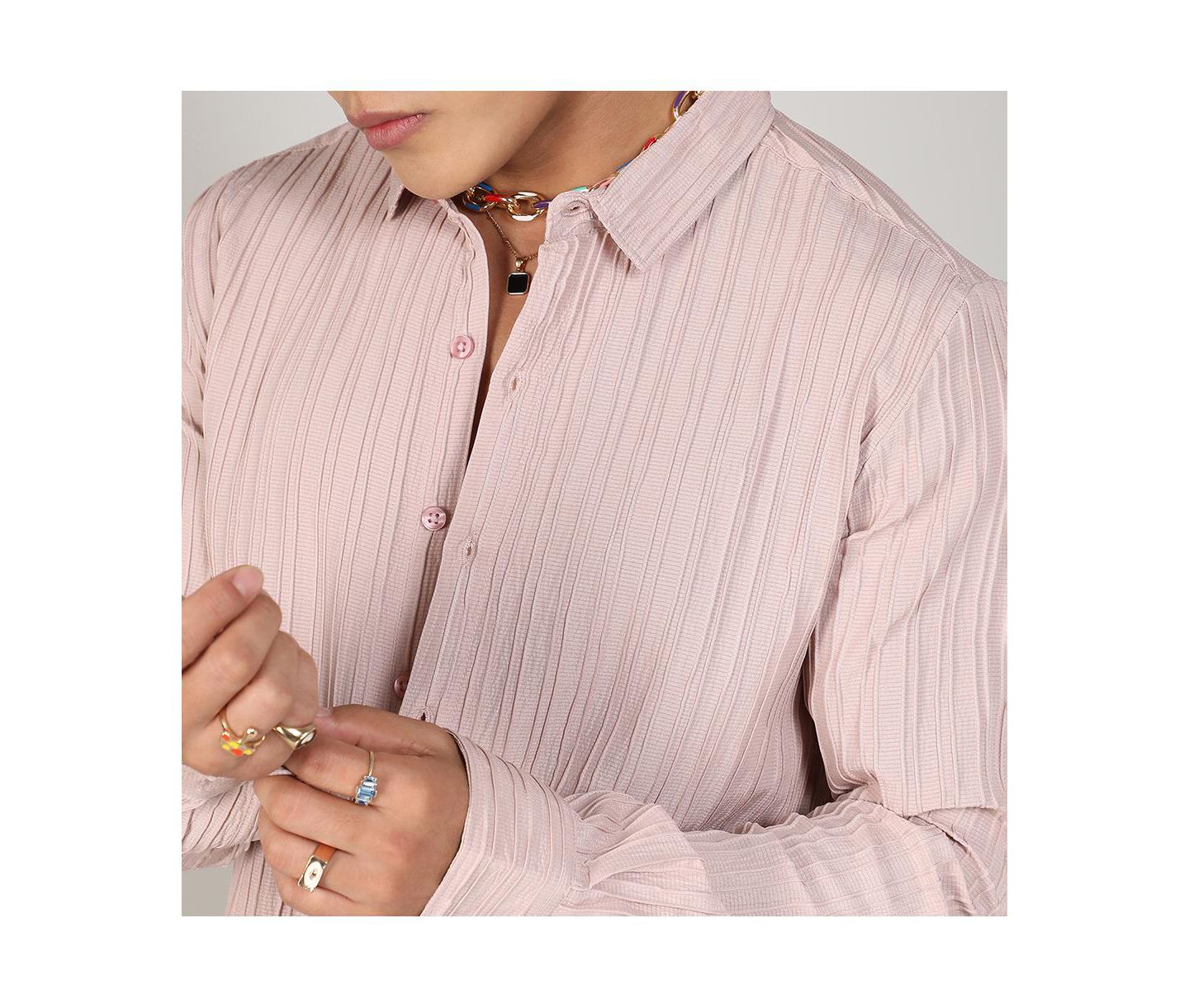 Мужская рубашка Cahoot Campus Sutra Blush Pink Self-Design Striped, цвет: Розовый — фото 7