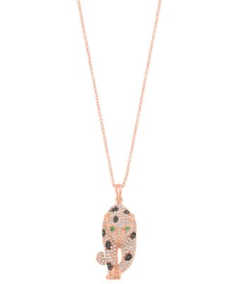 EFFY&reg; Signature Black and White Diamond (3/4 ct. t.w.) and Multistone Panther Pendant Necklace in 14k Rose Gold
