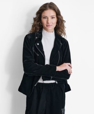 DKNY - Women's Velvet Long-Sleeve Zip-Front Moto Jacket