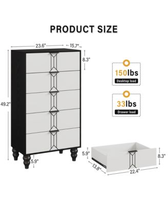 5-Drawer Dresser with Deep Drawers and Vintage Pattern Design