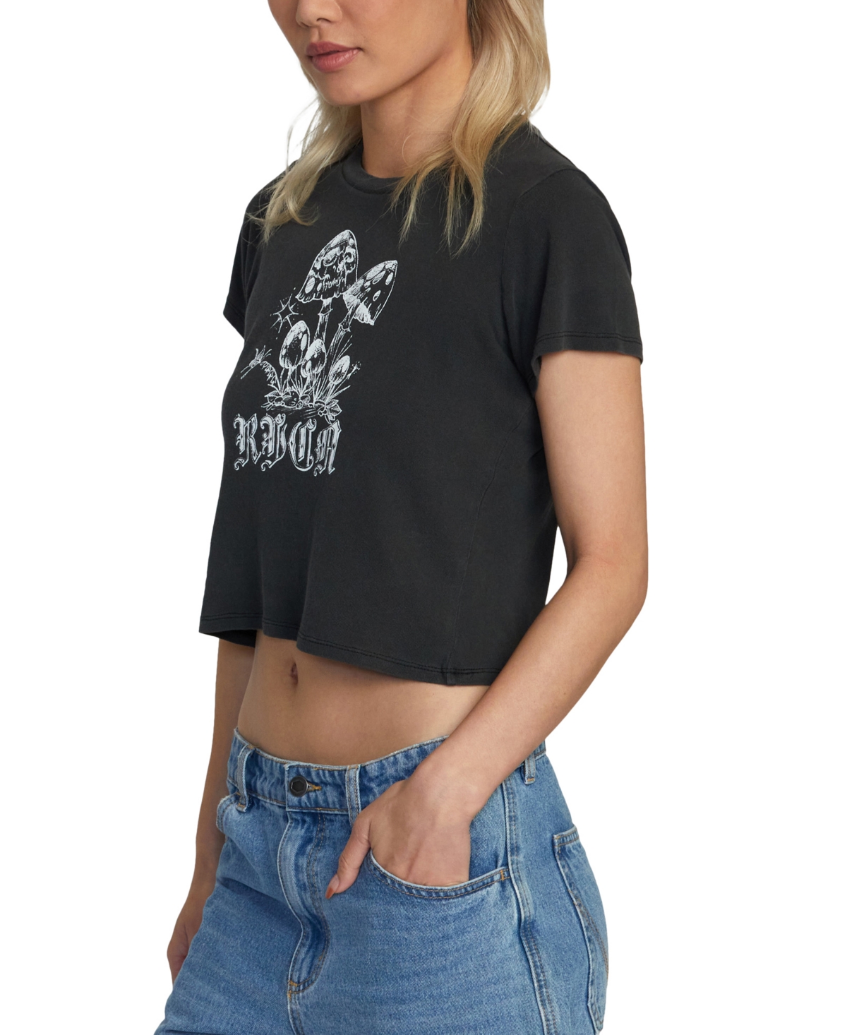 Rvca Juniors' Benj Sproutin Graphic T-shirt In Washed Black