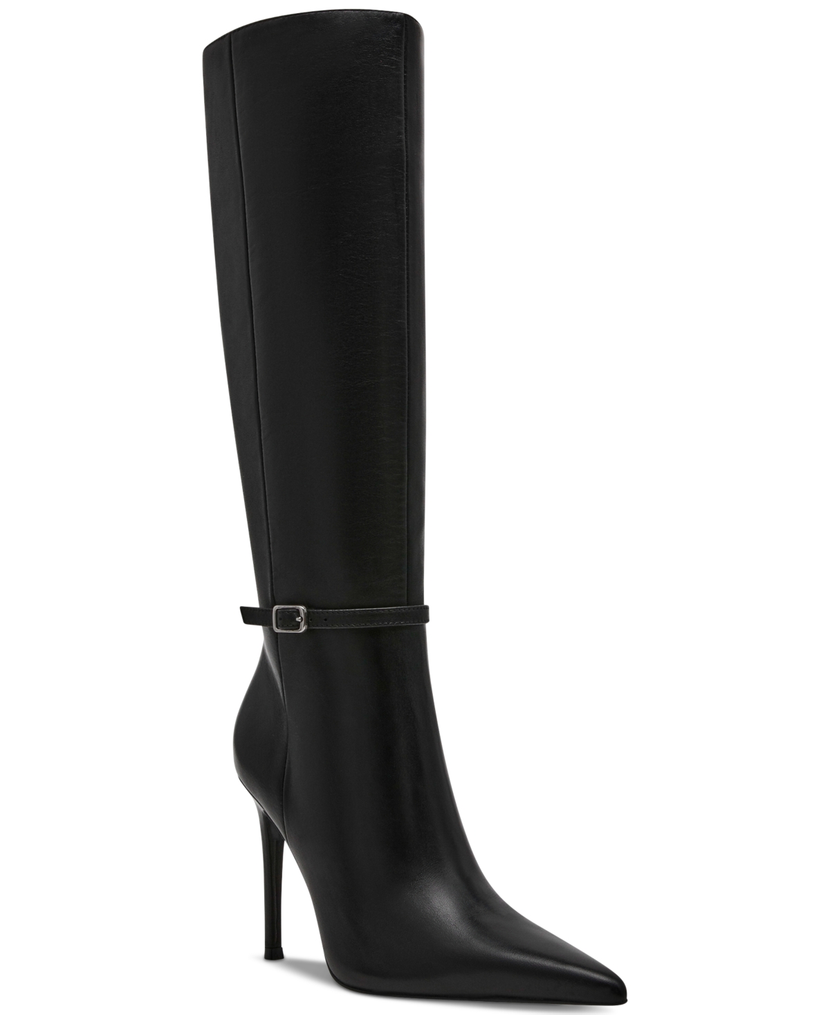 Steve Madden Voca Womens Zipper Leather Knee-high Boots In Black Leather