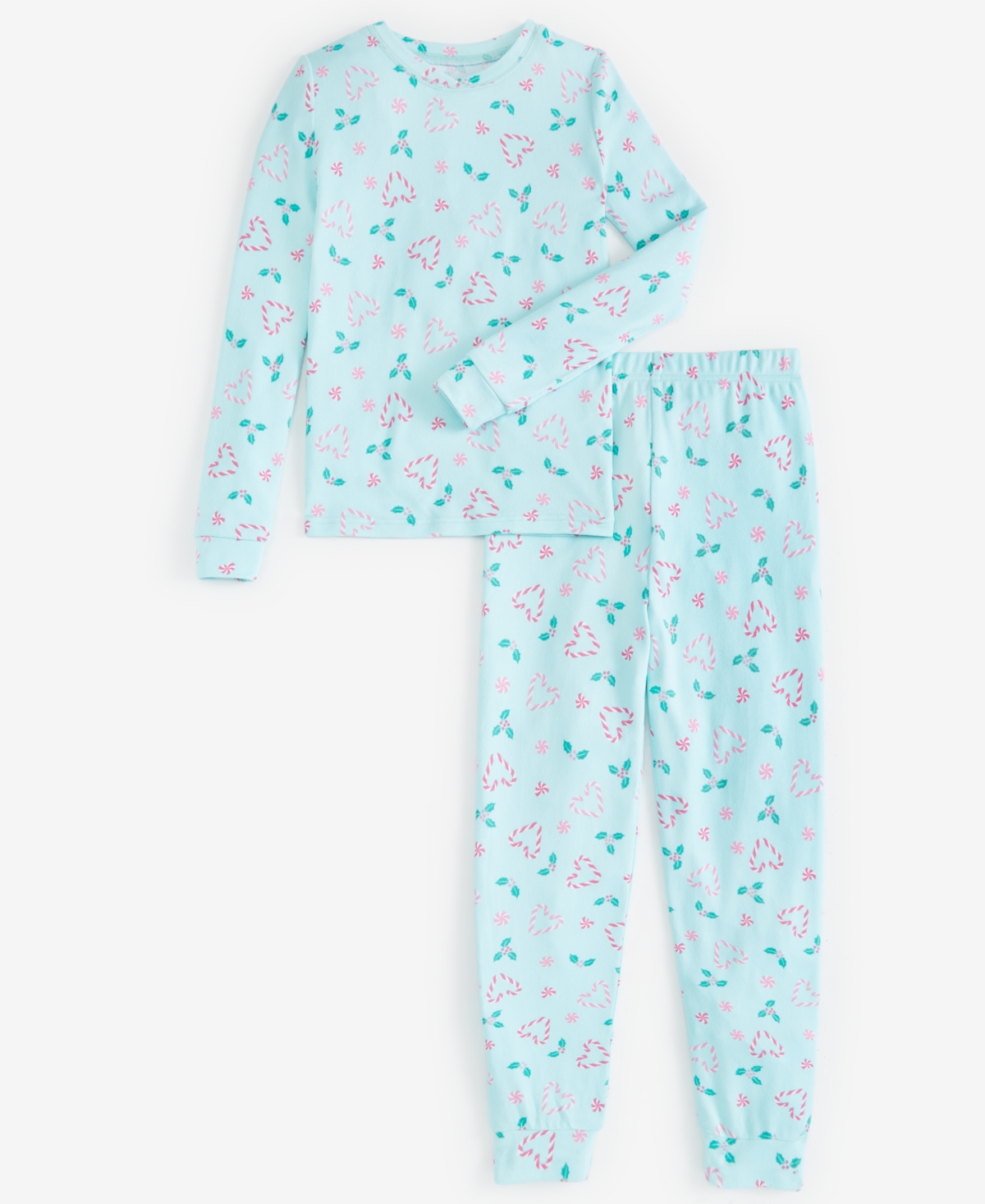 Cuddl Duds Girls Candy Cane Brushed Knit Pajama Set