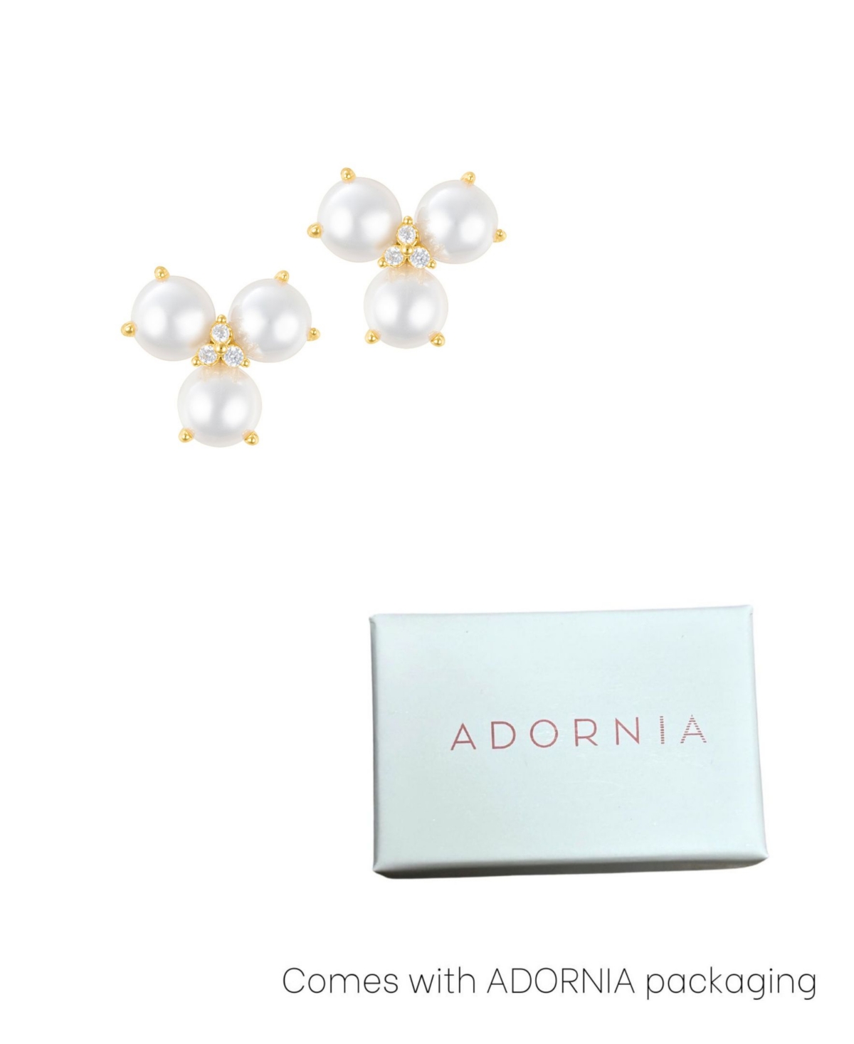 Adornia Gold Freshwater Cultivated Pearl Cubic Zirconia 3-point Flower Earrings In White