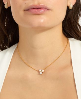 Gold Adjustable Freshwater Cultivated Pearl Cubic Zirconia 3-Point Flower Necklace