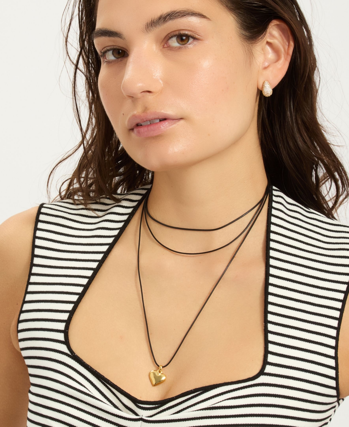 Adornia Gold Adjustable Puffy Heart With Black Chord Bolo Necklace In Gold