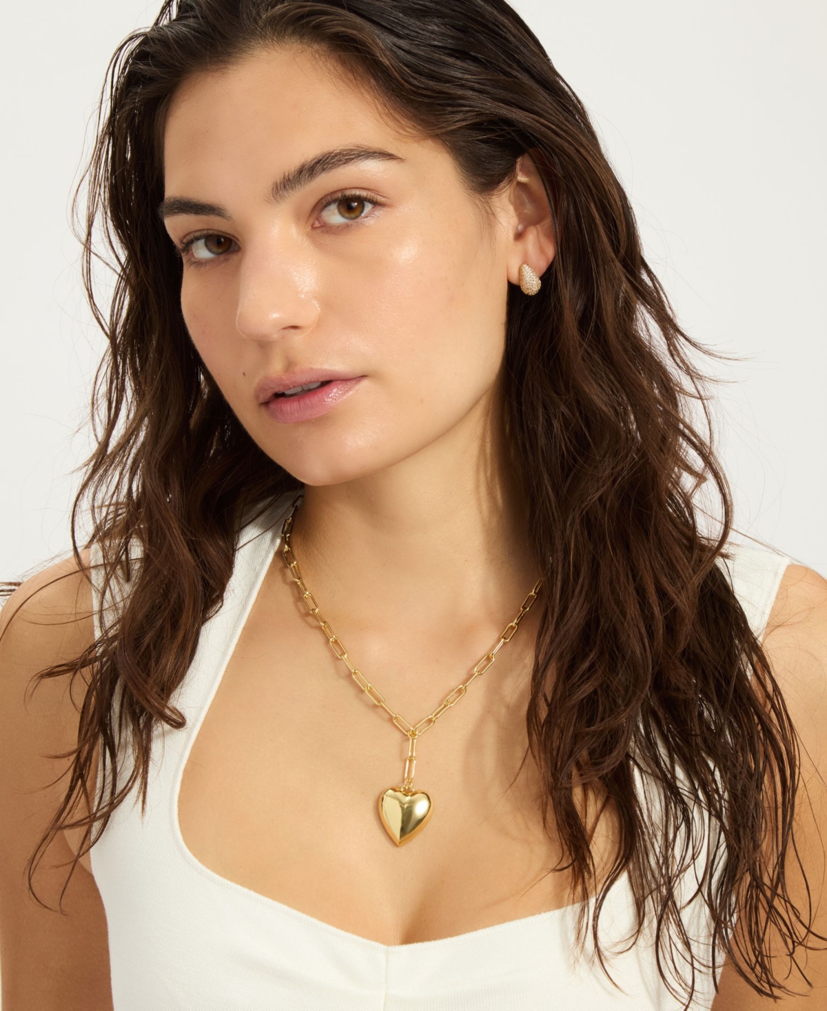 Adornia 14k Gold Plated Adjustable Oversized Puffy Heart Paper Clip Chain Necklace In Gold