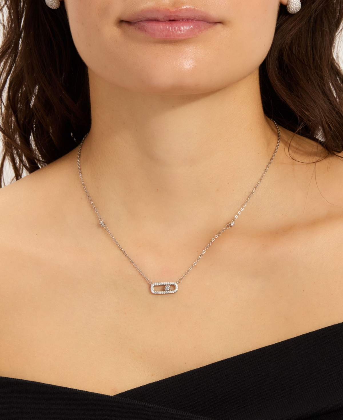 Adornia Sterling Silver Plated Adjustable Cz Dancing Stone Necklace In Silver