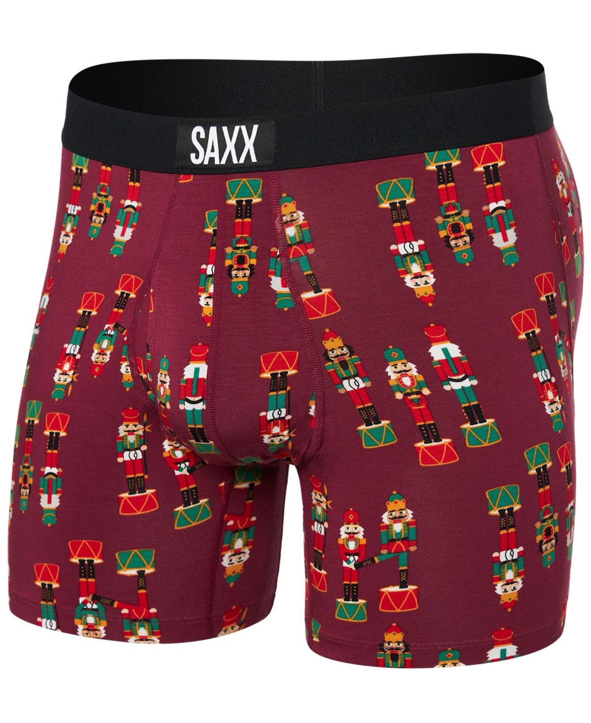 Saxx Men's Ultra Super Soft Relaxed-Fit Moisture-Wicking Holiday Printed Boxer Briefs - Nutcracker-merlot