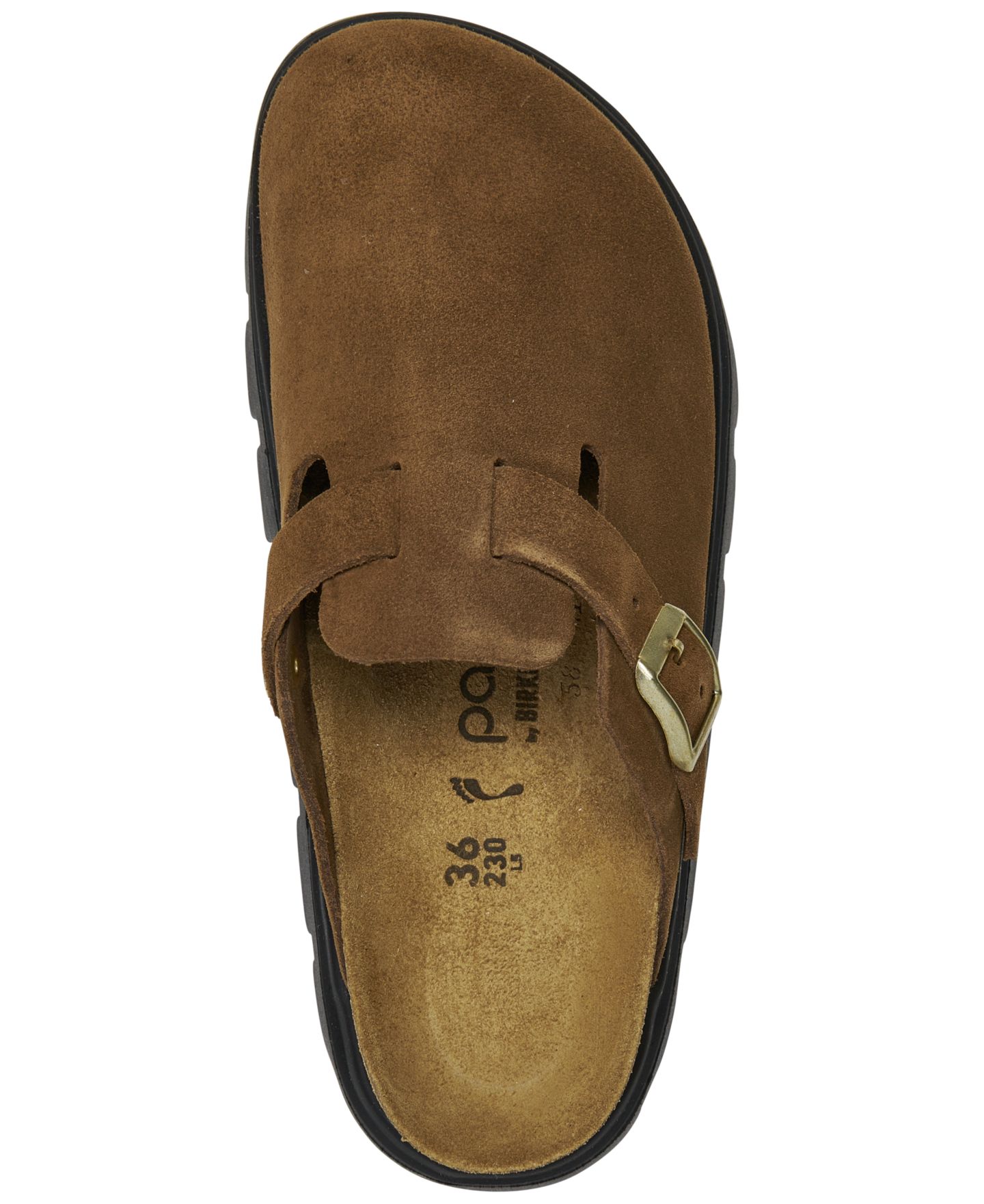 Женские замшевые сабо Birkenstock Boston на массивной платформе, Finish Line, цвет: Тёмный чайный / Чёрный — фото 2
