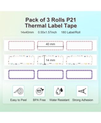 Nelko P21 Genuine Adhesive Pattern with Border 2.0 Label Paper 14x40mm (0.55"x1.57") 180 Labels/Roll, 3 Roll, for Home Office School Organization, Gift for Decoration, Compatible with P21 Label Maker